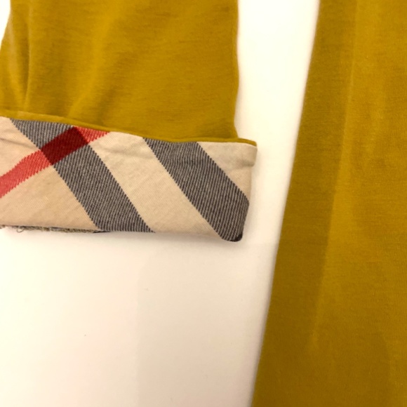 Yellow mustard Burberry 3/4 sleeve tee with plaid detail S - Picture 5 of 5